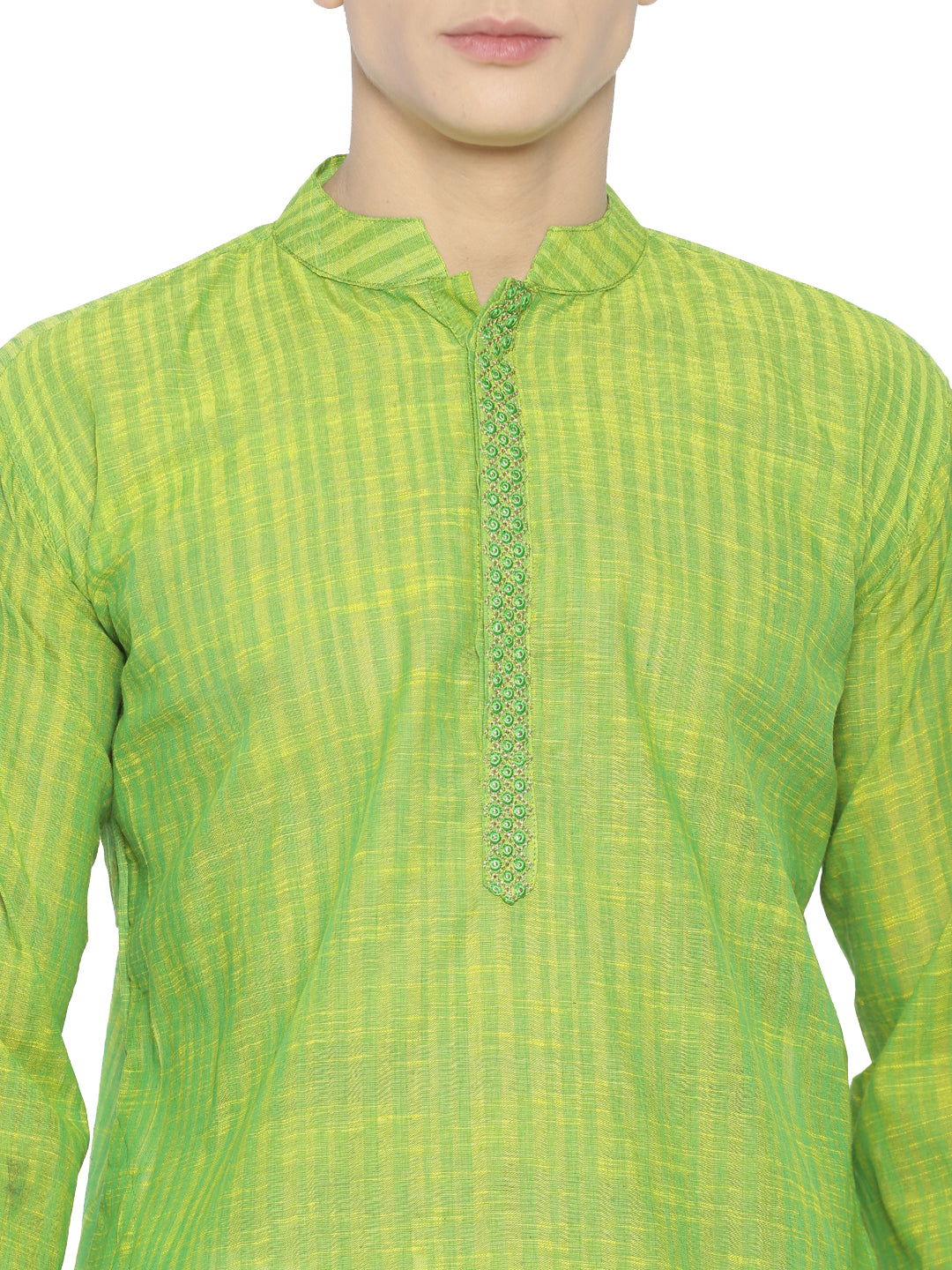 PAROKSH Men Green Line Design Straight Kurta