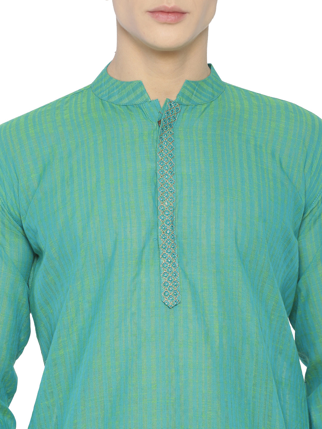 PAROKSH Men Sea Green & Yellow Woven Design Straight Kurta