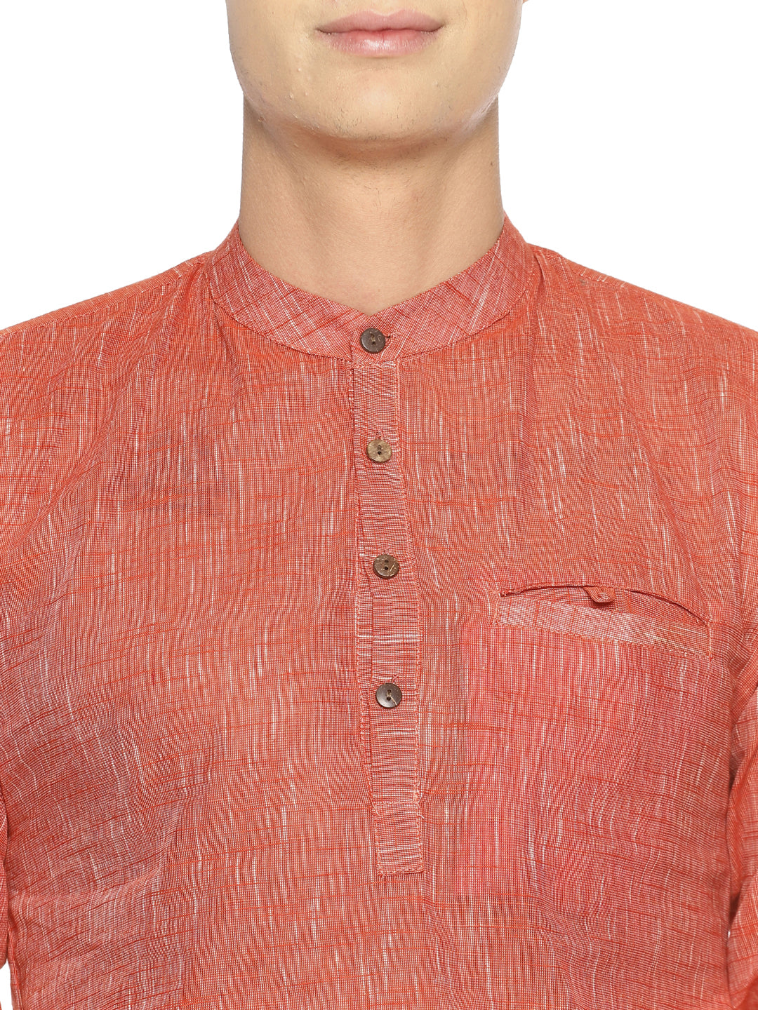 PAROKSH Men's Pink Solid Handloom Cotton Short Kurta