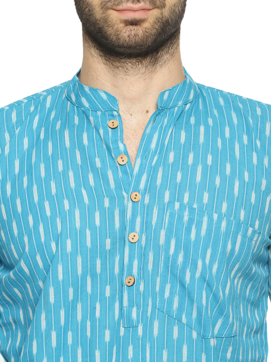 PAROKSH Men Blue Ikat Woven Design Straight Kurta