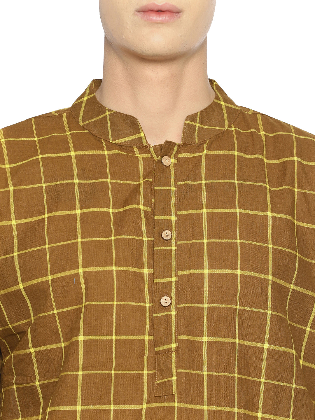 PAROKSH Men Brown Checked Handloom Kurta