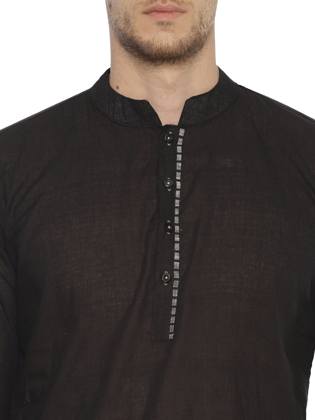 PAROKSH Men Black placket cotton Straight Kurta