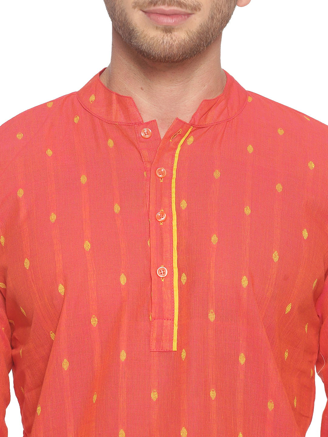 PAROKSH Men Coral Red Butti cotton Straight Kurta