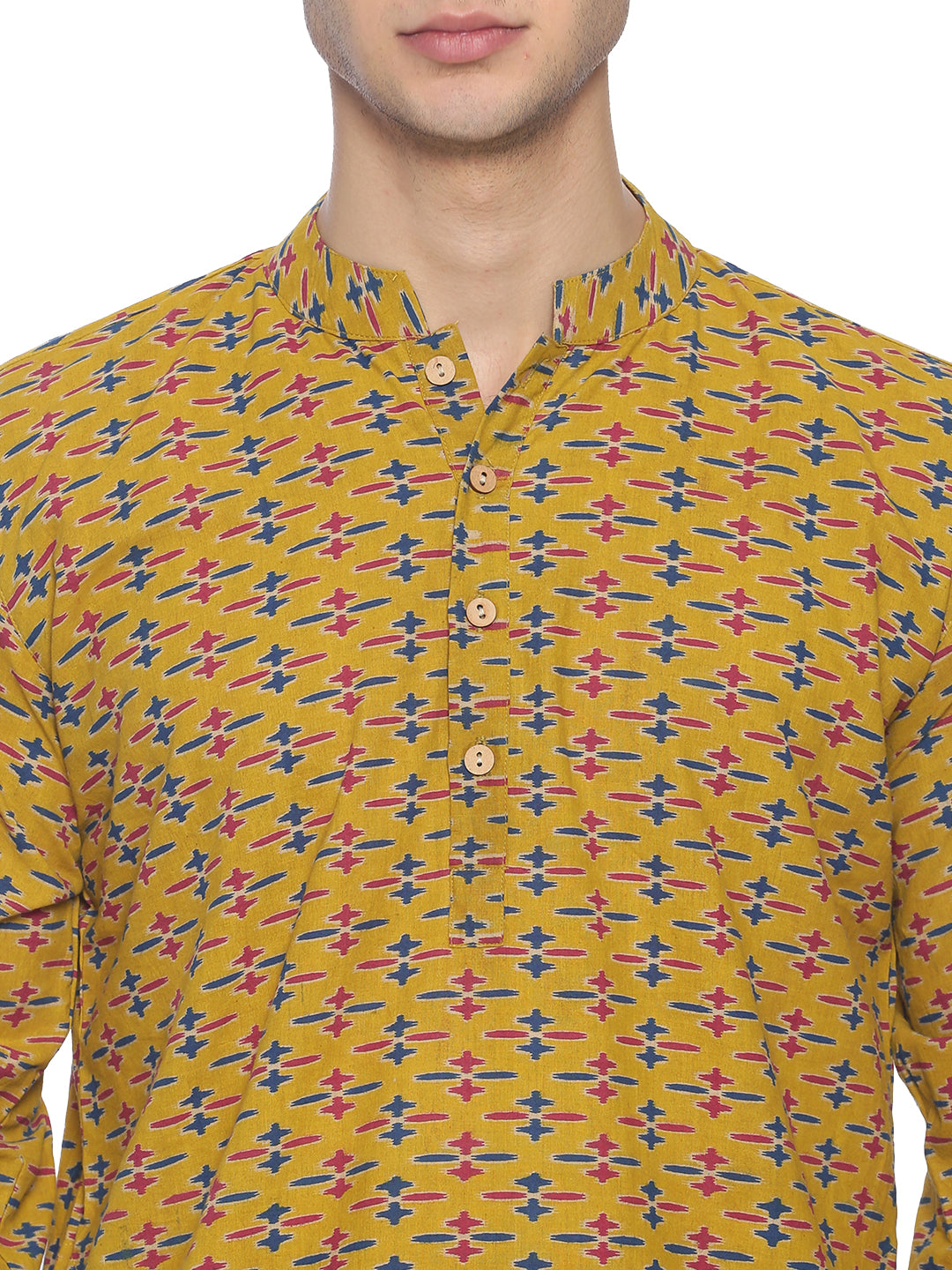 PAROKSH nagari Cotton Mustard geometric print Long Ethnic Kurta