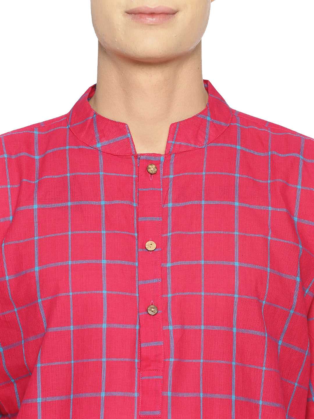 PAROKSH Men Pink Checked Pure Cotton Kurta