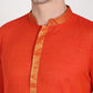 PAROKSH  Men's Orange Self Design Pure Cotton Straight Kurta