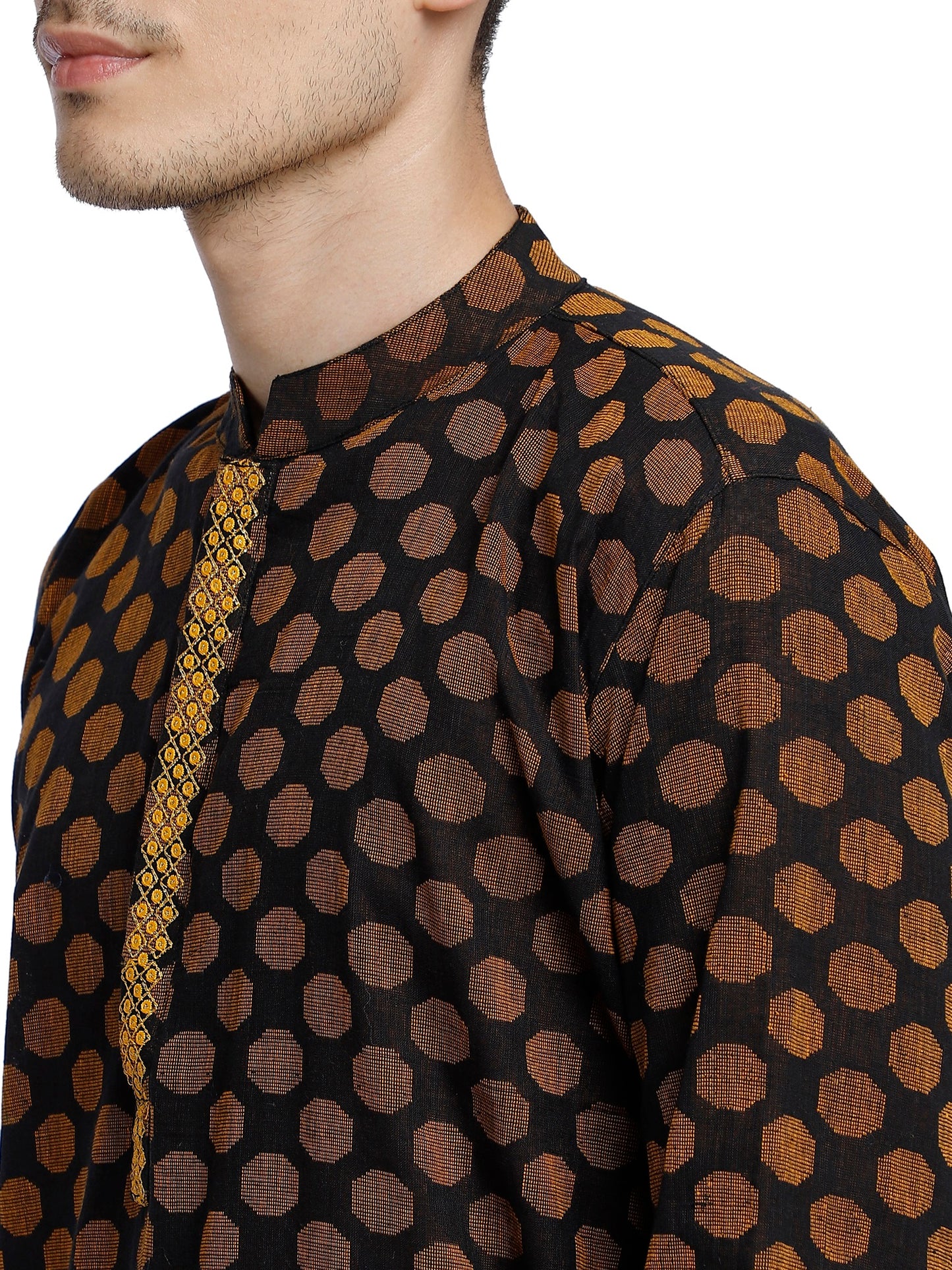 PAROKSH Men Brown & Beige Woven Design Cotton Thread Work Handloom Kurta