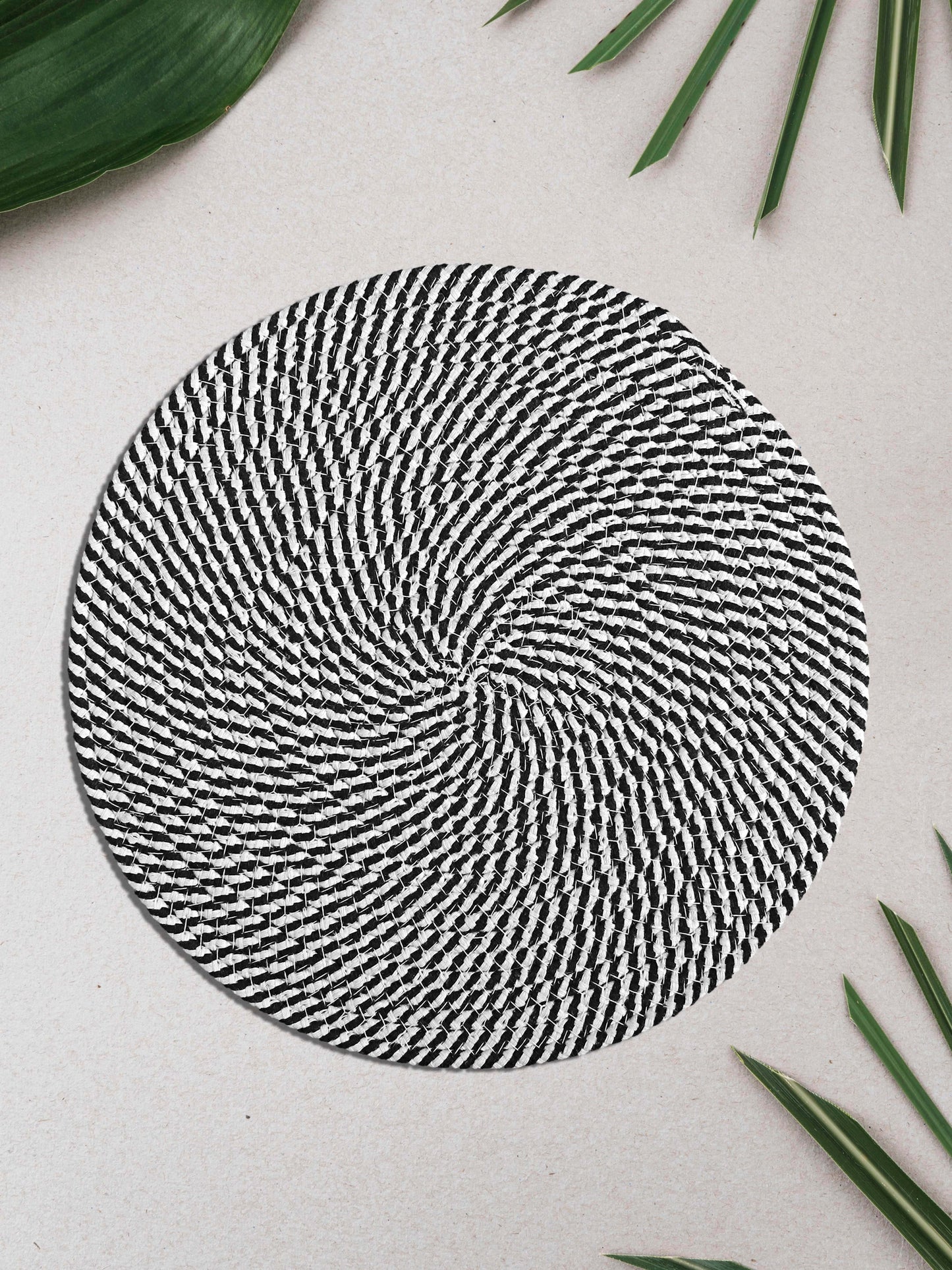 Set Of 6 Black Braided Reversible Cotton Table Placemats