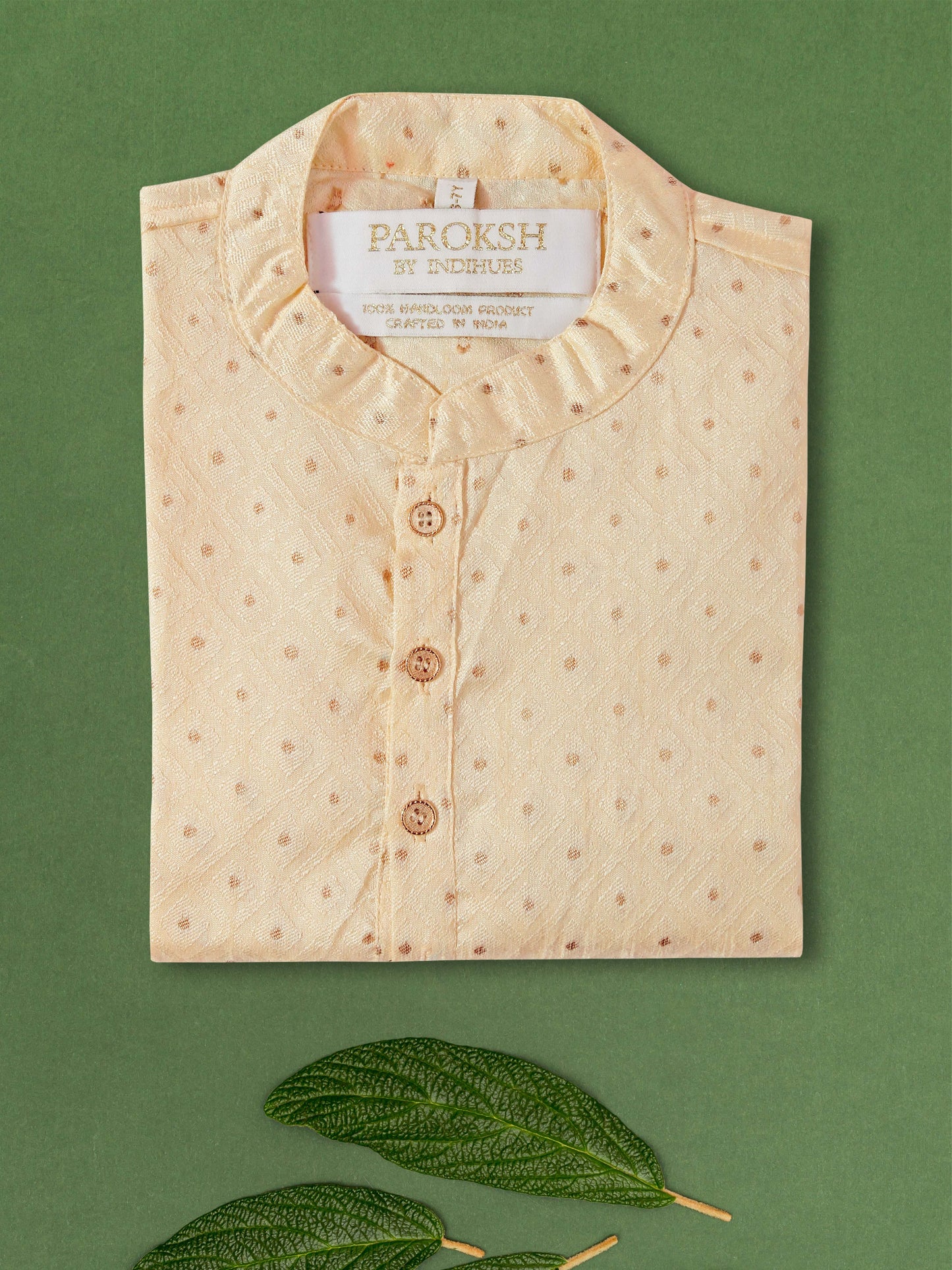 PAROKSH Boys Cream Handloom Cotton Printed Straight Kurta