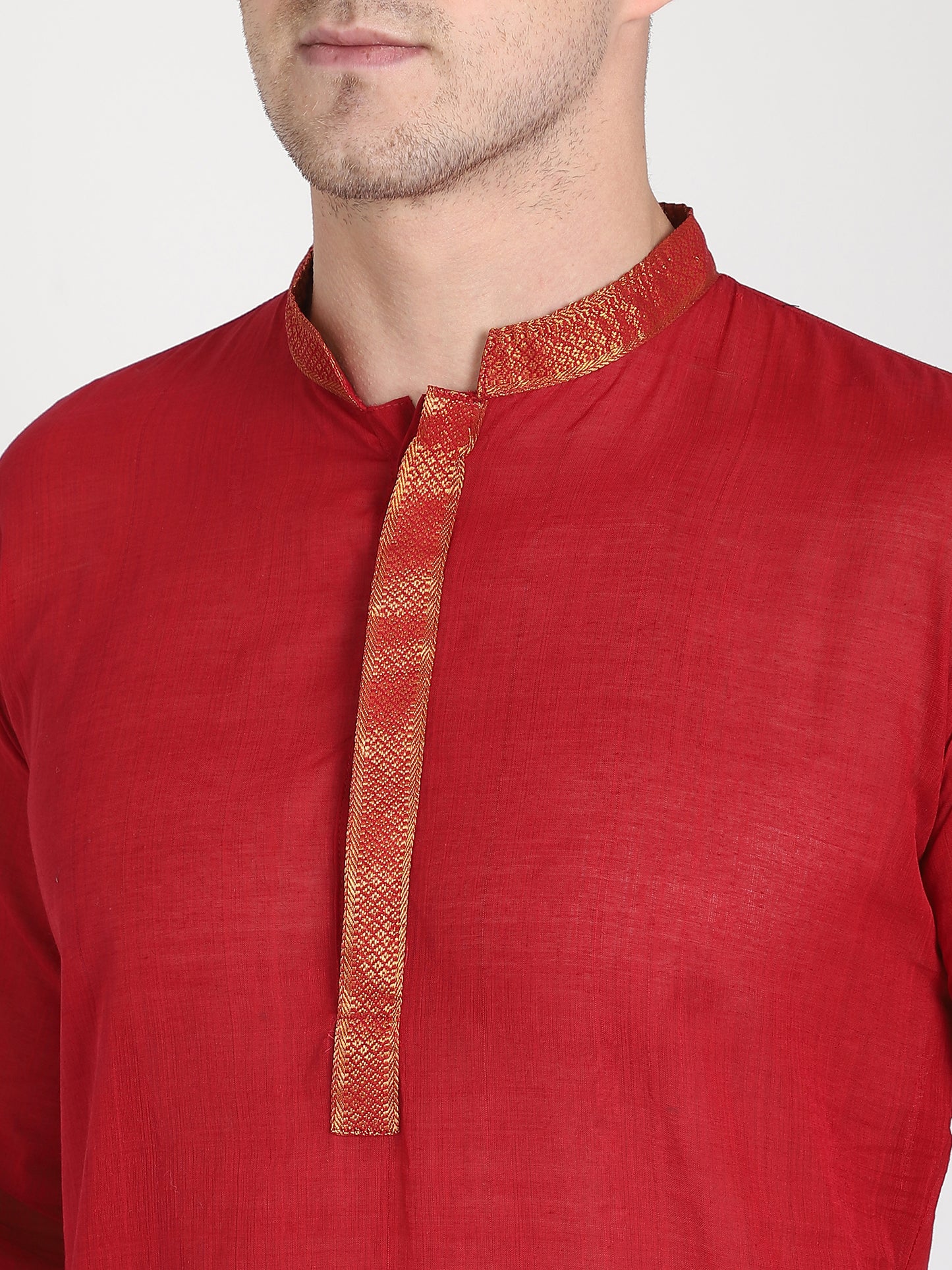PAROKSH Men Self Design Maroon Pure Cotton Straight Kurta