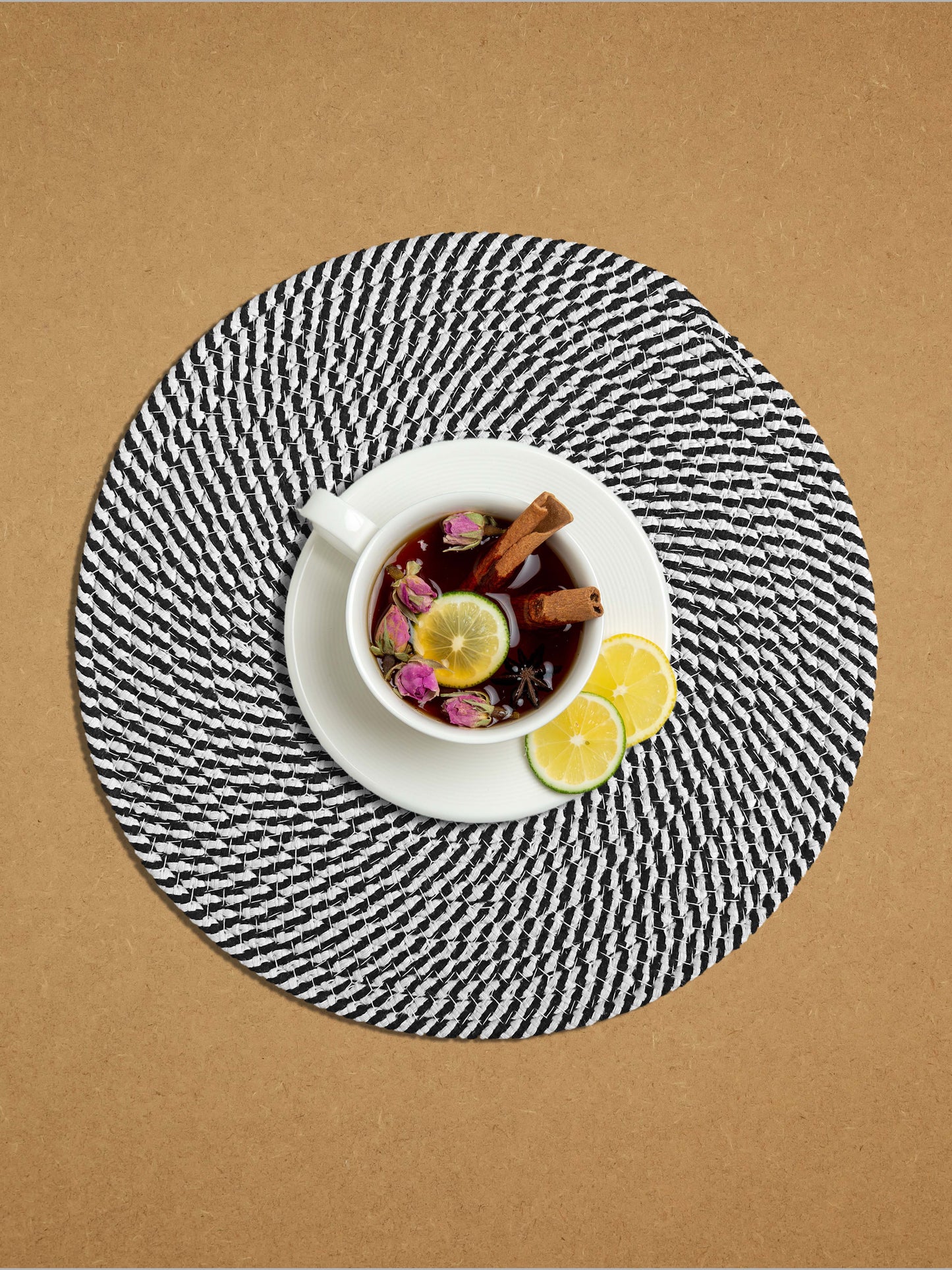 Set Of 4 Black Braided Reversible Cotton Table Placemats
