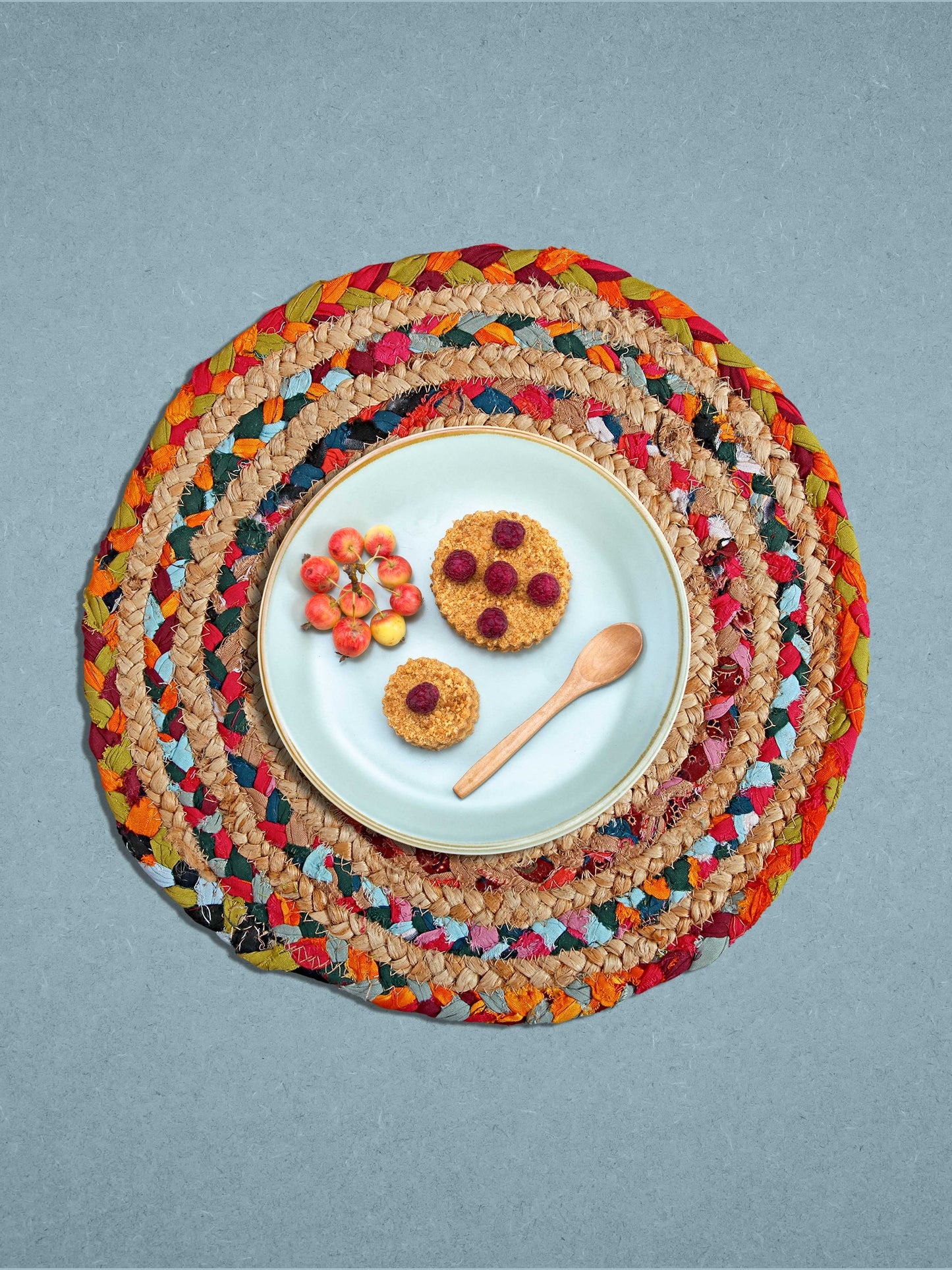 Set Of 2 multicolor Braided Reversible jute Table Placemats