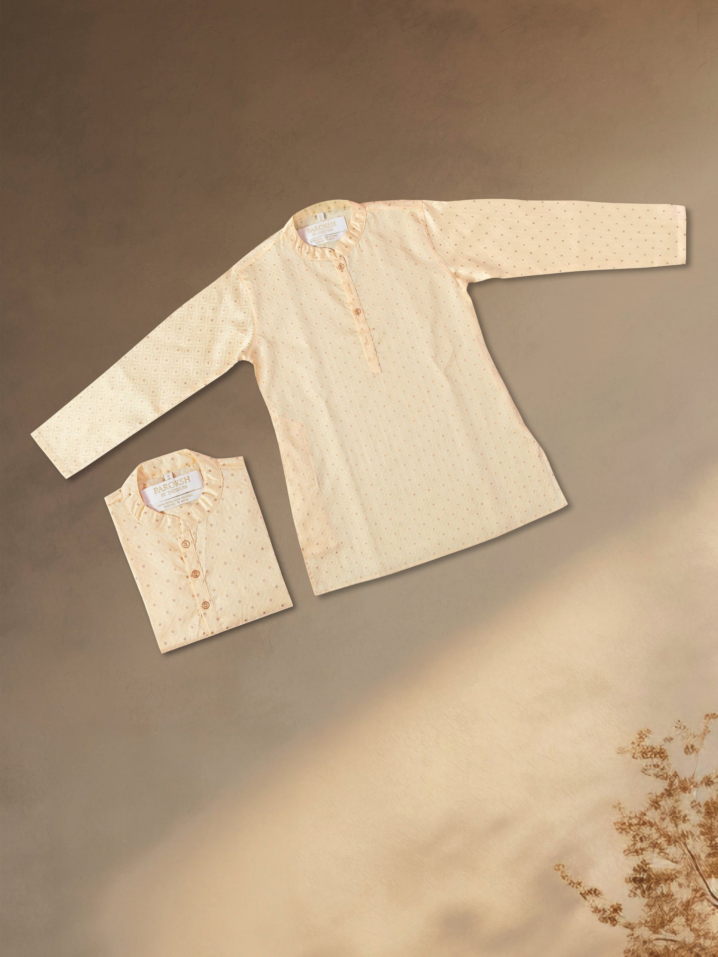 PAROKSH Boys Cream Handloom Cotton Printed Straight Kurta