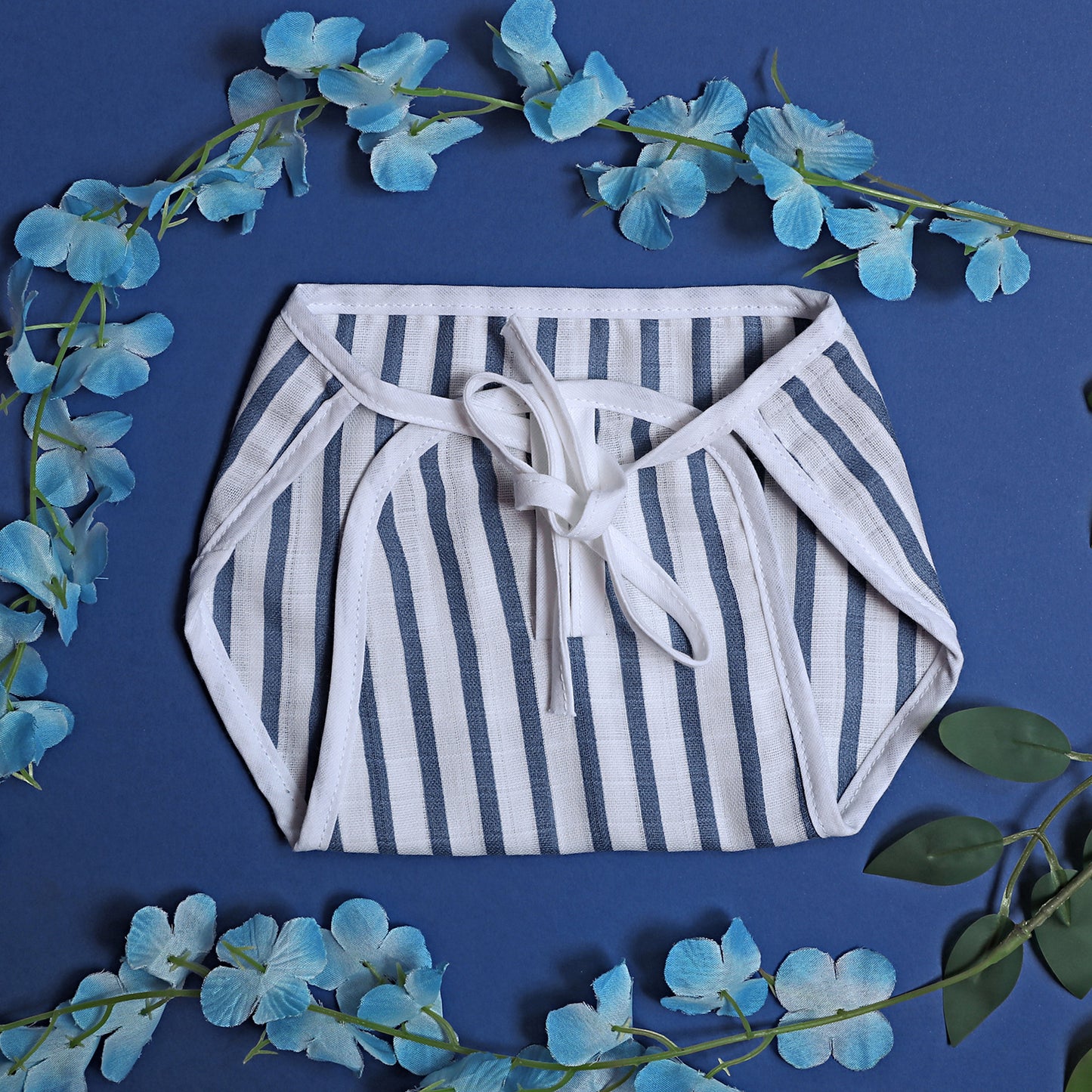 Infants Pack of 4 striped blue organic cotton muslin cushioned langot cloth diapers