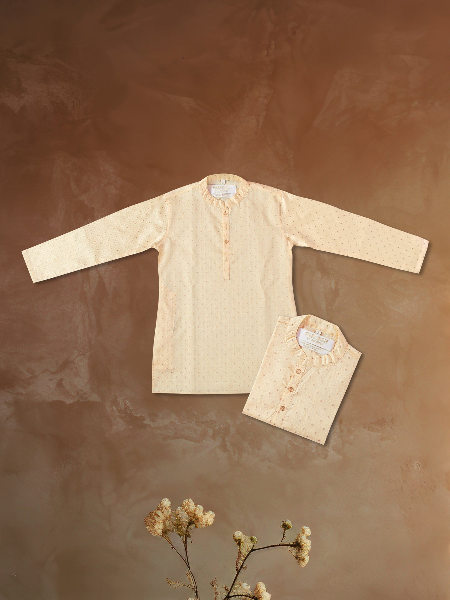 PAROKSH Boys Cream Handloom Cotton Printed Straight Kurta