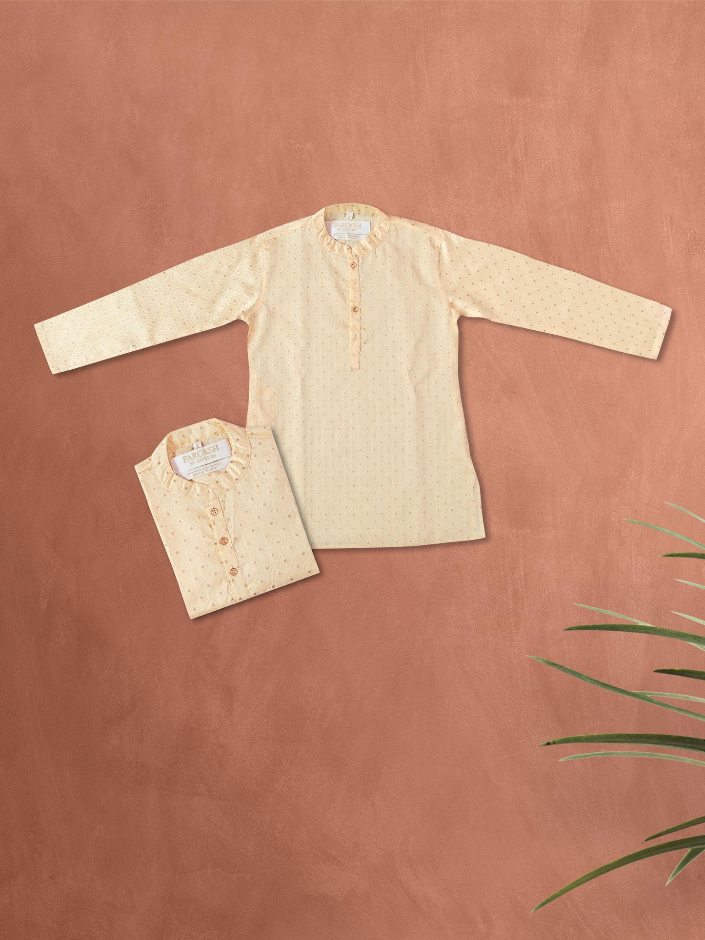 PAROKSH Boys Cream Handloom Cotton Printed Straight Kurta