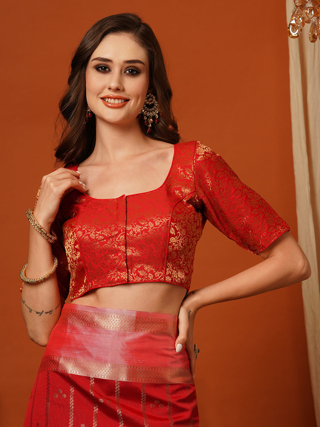 Women's Handloom red striped saree with Zari Border