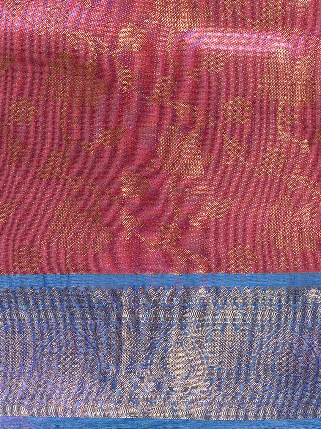 Women's Handloom Banarasi soft tissue Pink Saree With Blue Zari Border