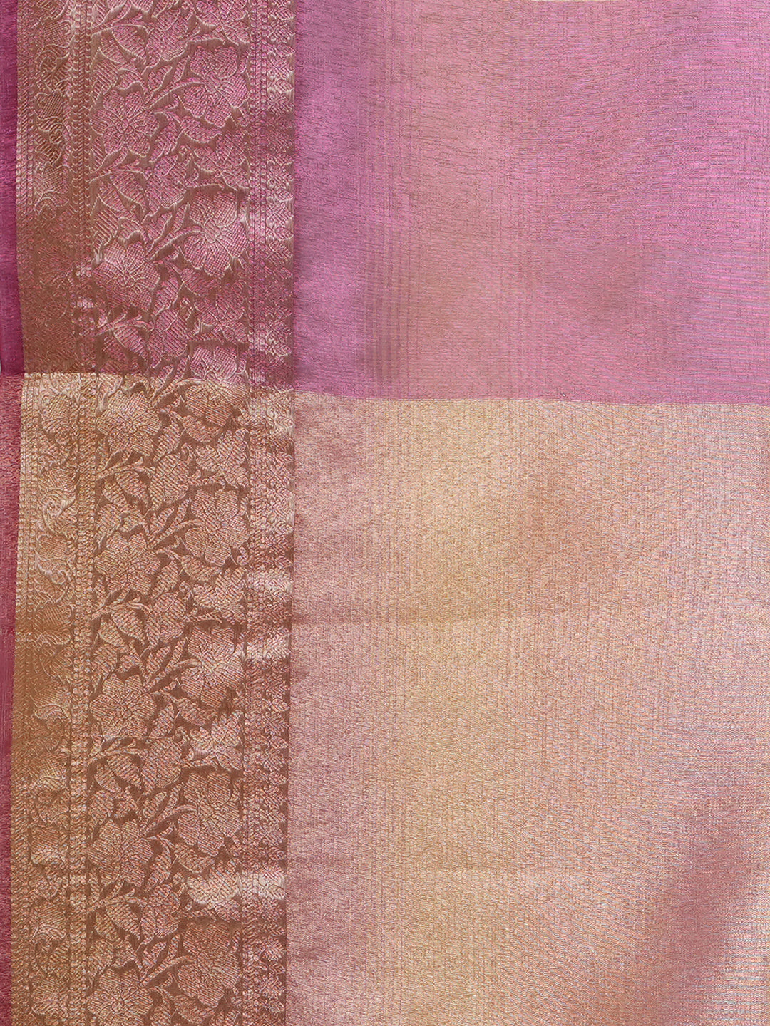 Women's Handloom Banarasi soft tissue Pink Saree With Zari Border