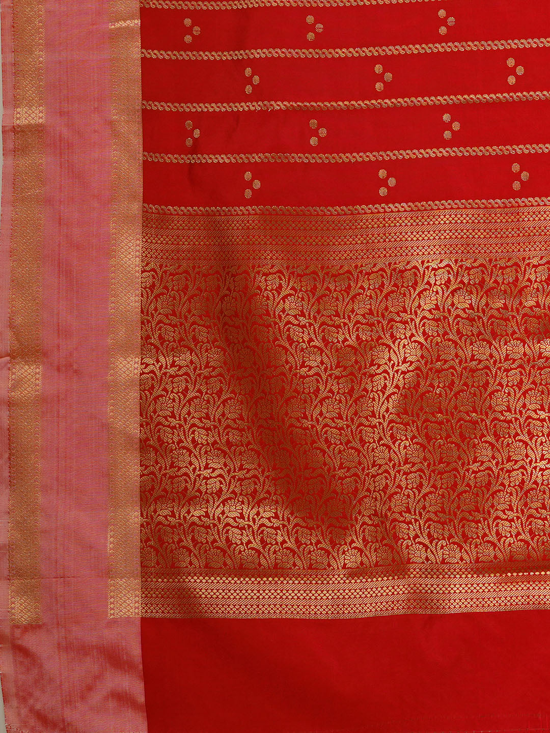 Women's Handloom red striped saree with Zari Border