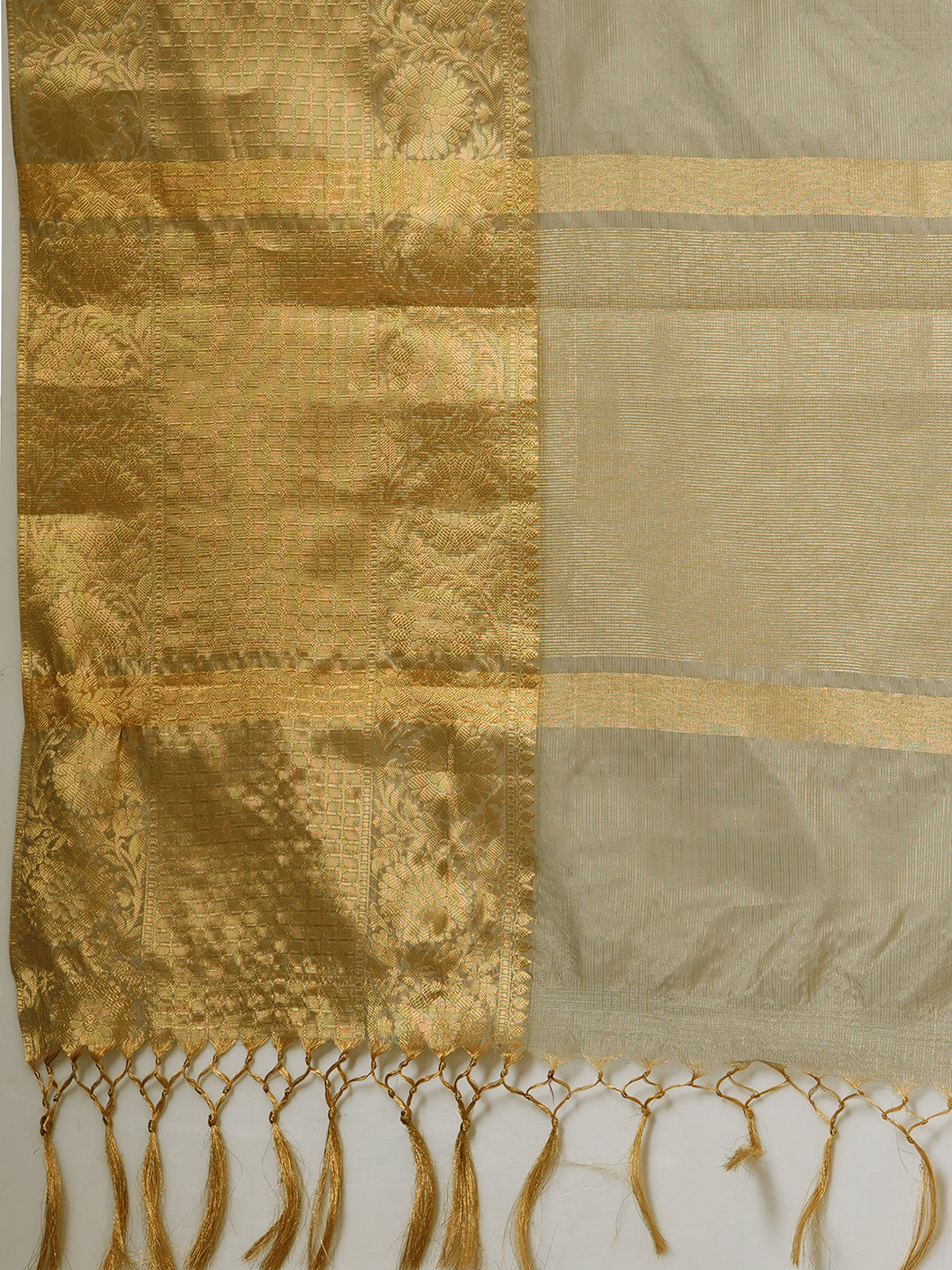 Women's Handloom Banarasi grey kota checkered tissue silk Saree With Zari Border