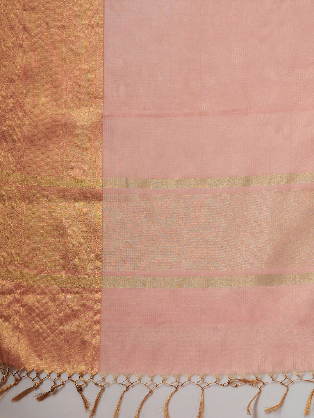 Women's Handloom Banarasi pink kota checkered tissue silk Saree With Zari Border