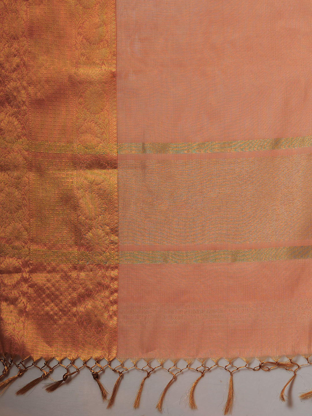 Women's Handloom peach striped banarasi tissue saree with Zari Border