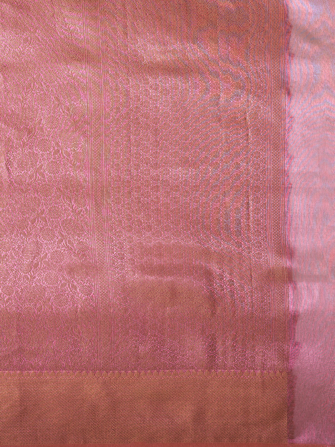 Women's Handloom pink floral banarasi tissue saree with Zari Border