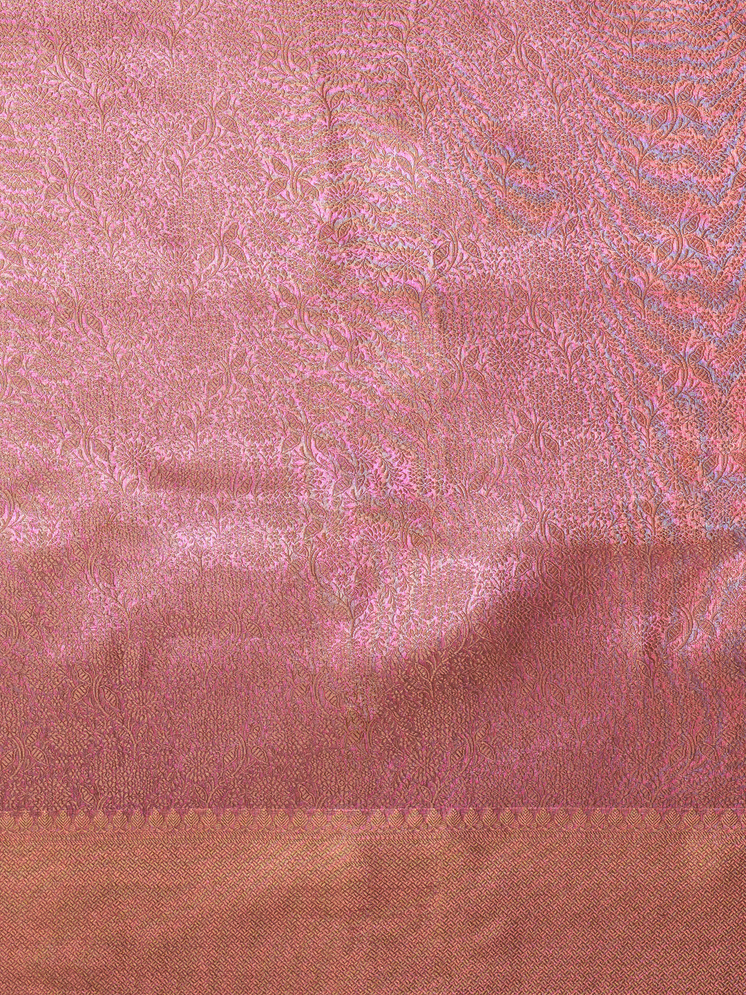 Women's Handloom pink floral banarasi tissue saree with Zari Border