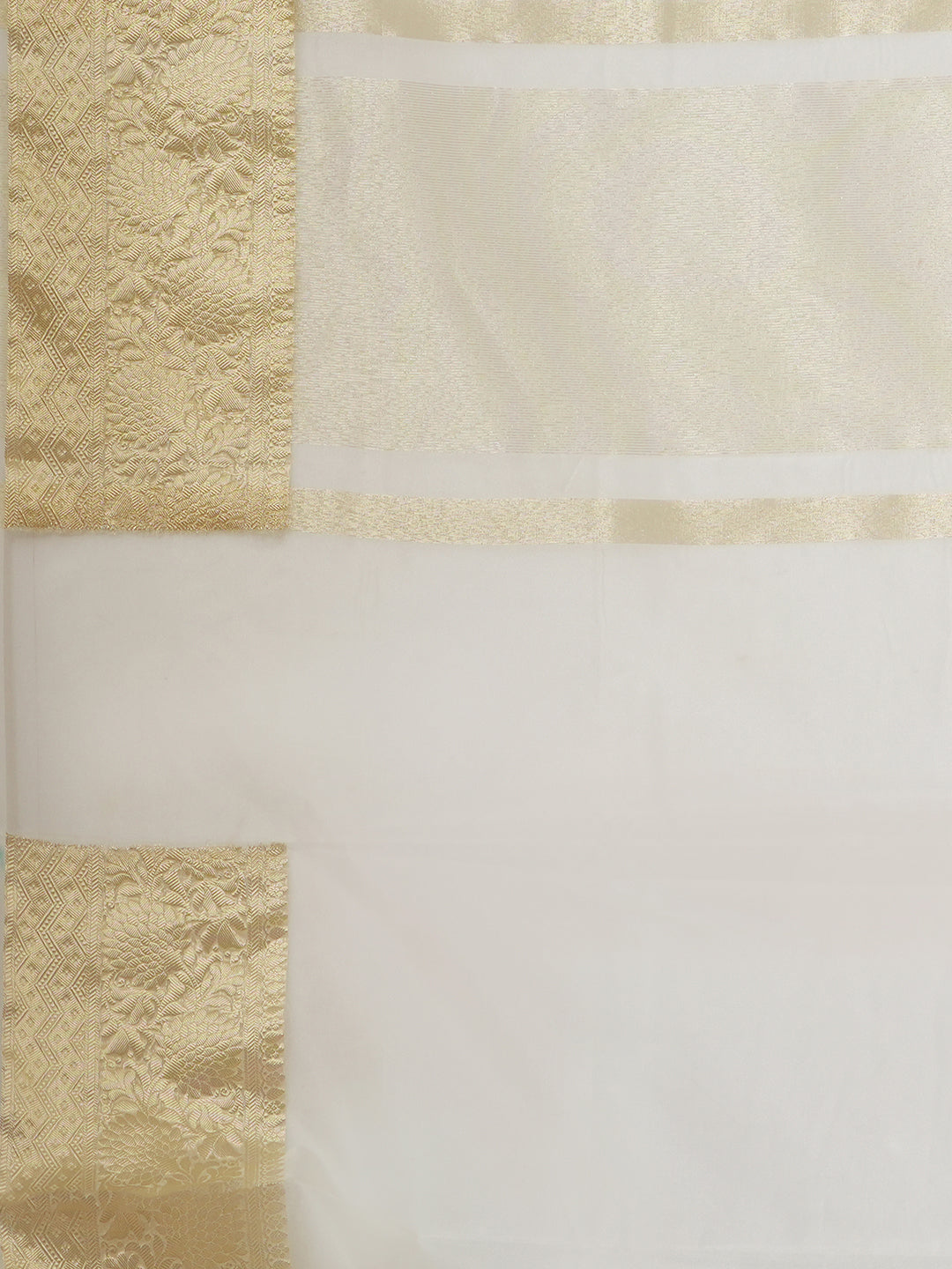 Women's Handloom white kasavu organza saree with Zari Border