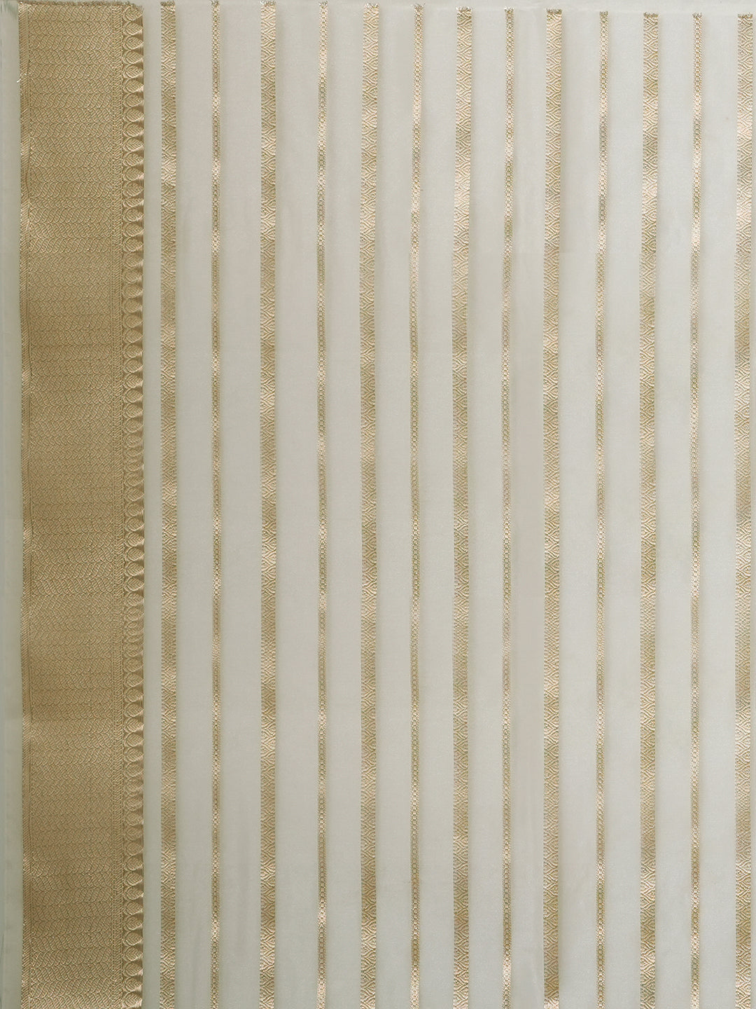 Women's Handloom white kasavu organza striped saree with Zari Border