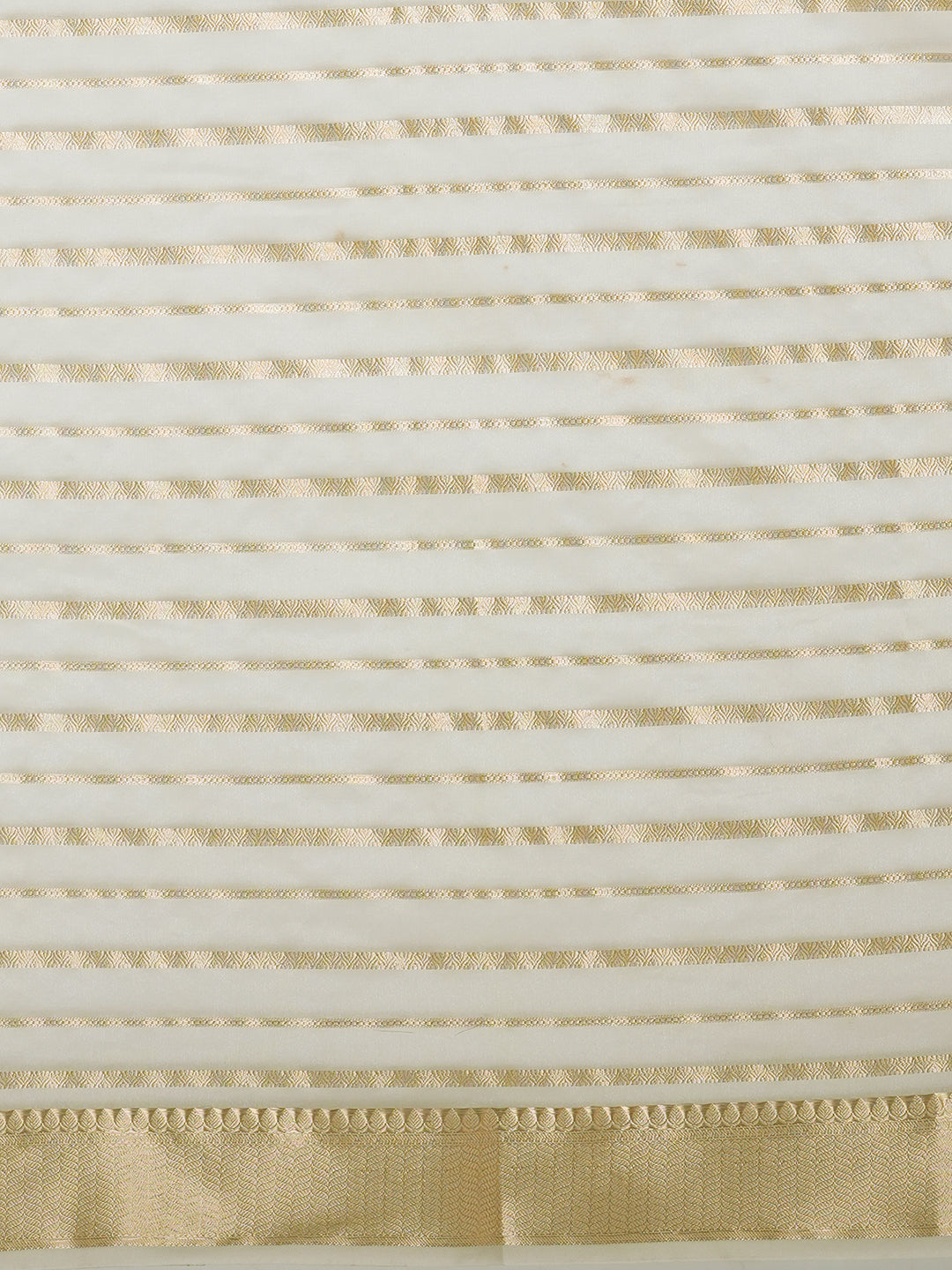 Women's Handloom white kasavu organza striped saree with Zari Border