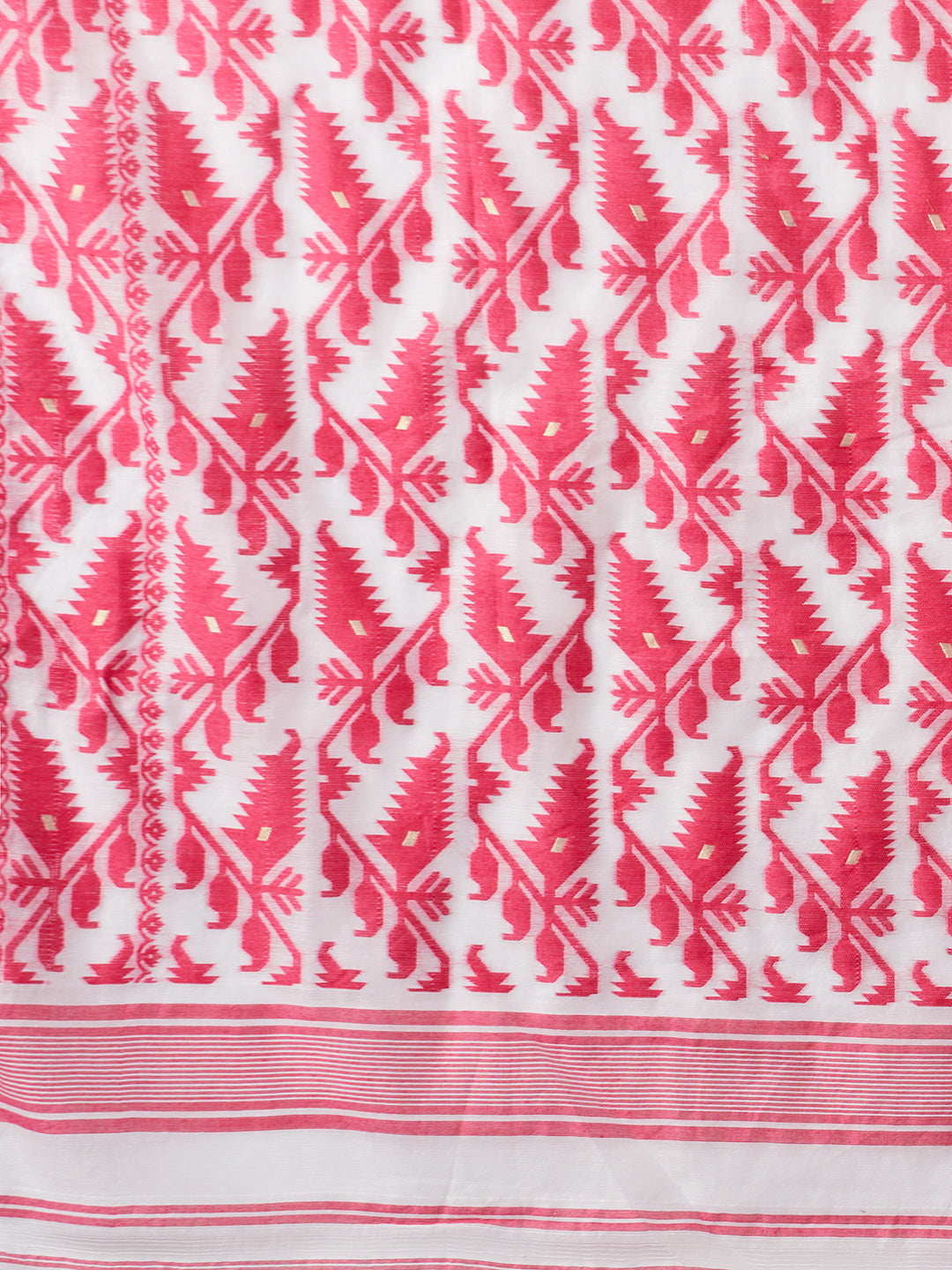 PAROKSH Women's Handloom Cotton Dhakai Jamdani pink Saree with geometric Border