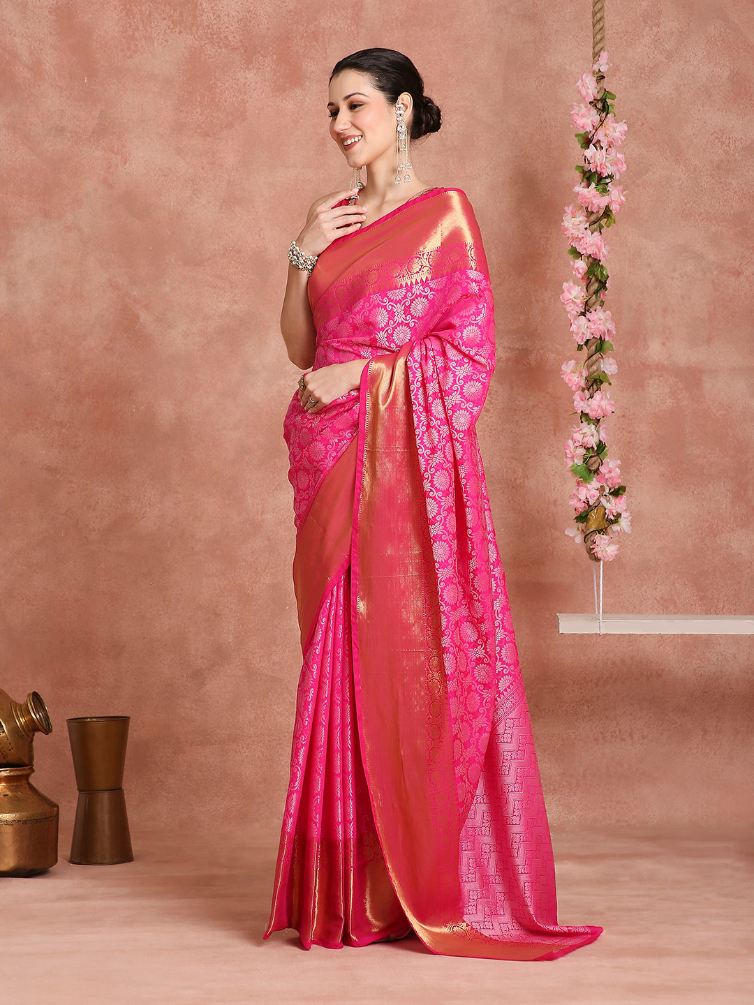 Womens's Handloom Kora Tissue Woven Silver saree with zari pallu