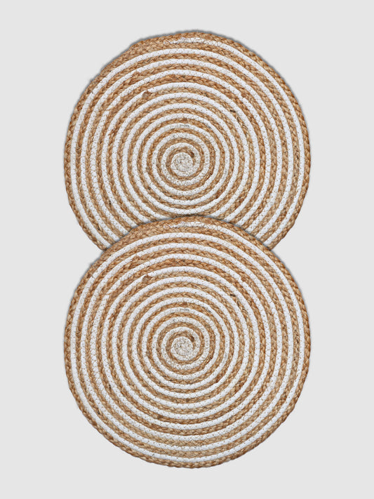 Set Of 2 Brown Braided Round Jute Table Placemats