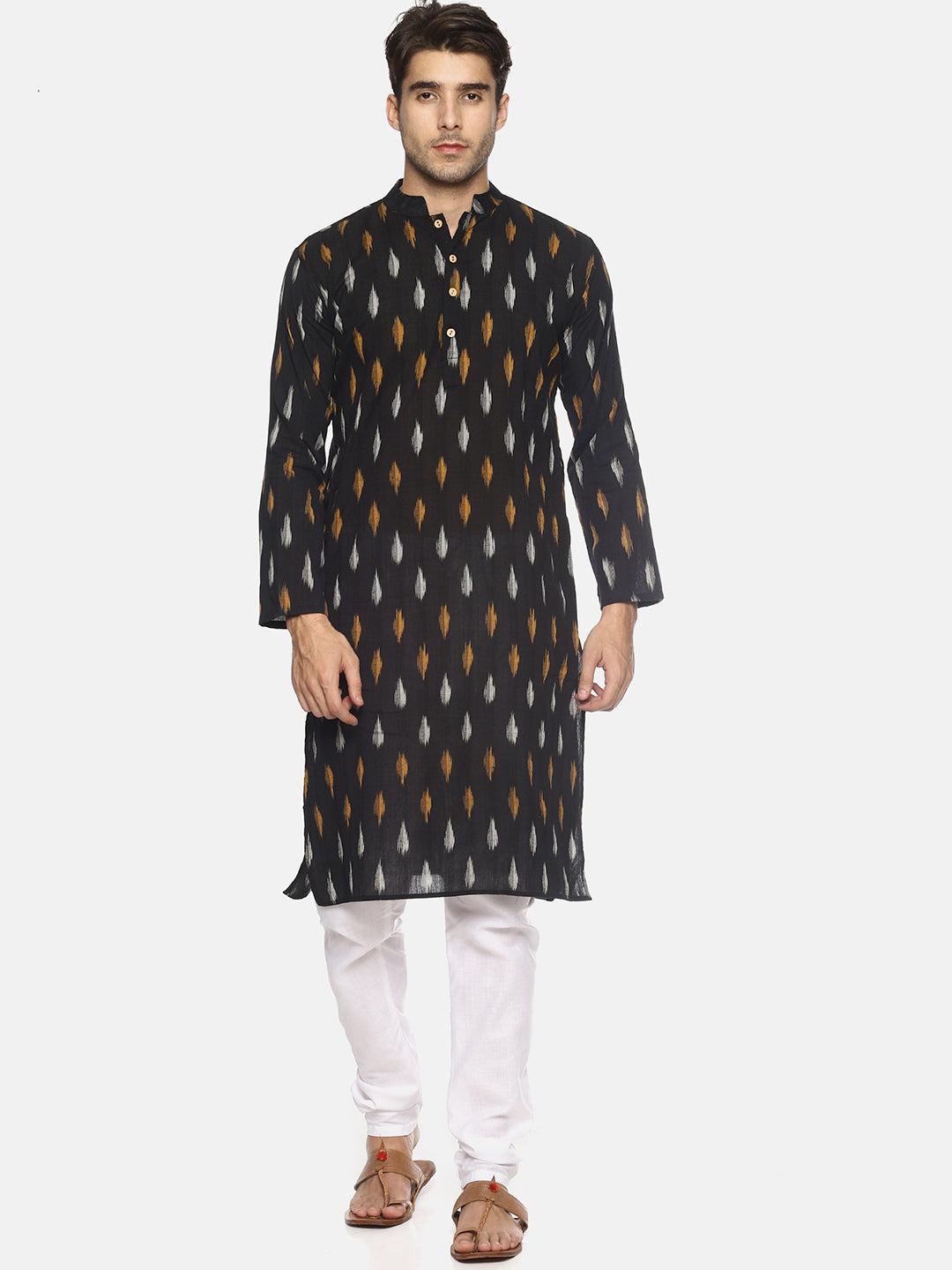 PAROKSH Men Black woven Ikat Straight Kurta