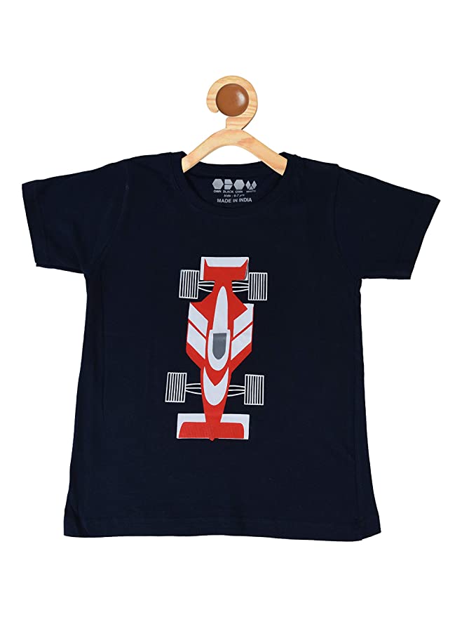 Kids Printed round neck navy blue t-shirt