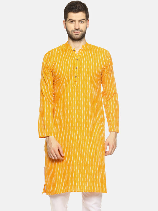 PAROKSH Men yellow woven Ikat handloom Straight Kurta