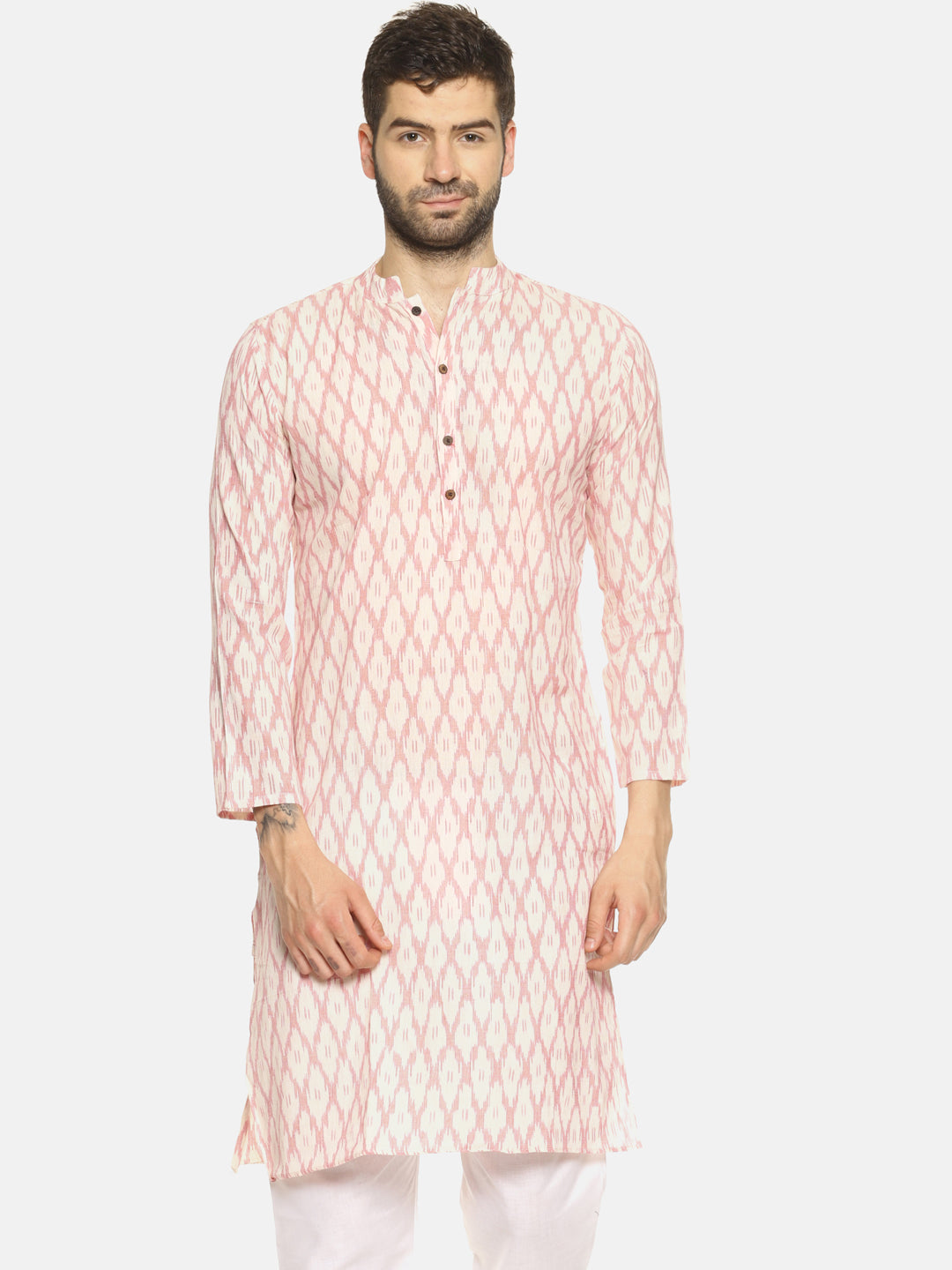 PAROKSH Men Pink woven Ikat handloom Straight Kurta