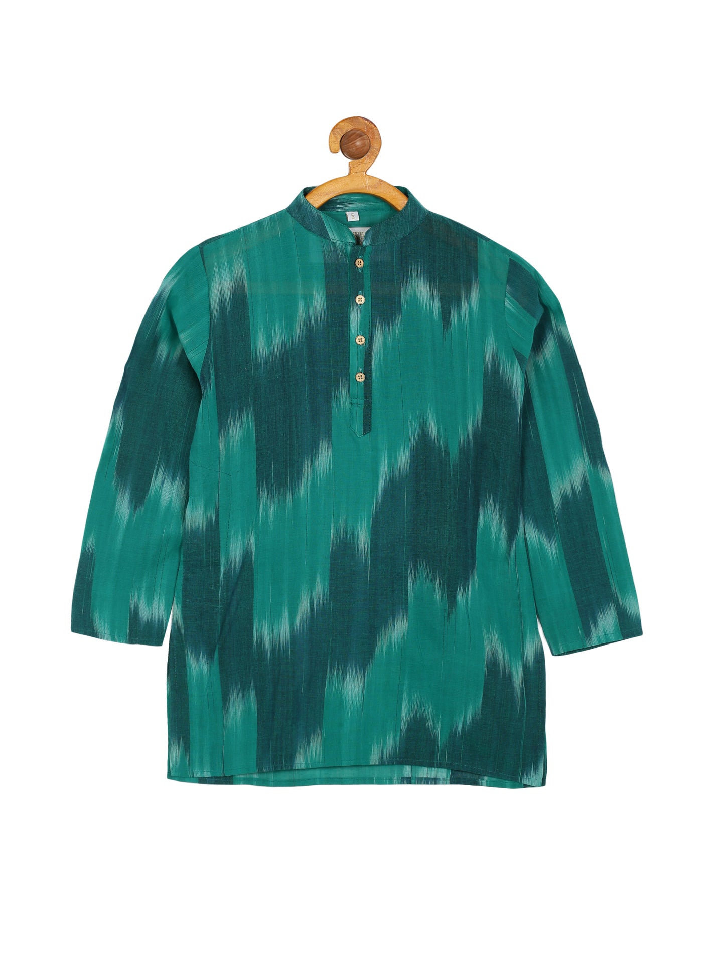 PAROKSH Boys Sea Green Dyed Pure Cotton Ikat straight Kurta