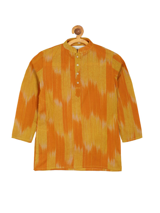 PAROKSH Boys Orange Dyed Flared Sleeves Thread Work Pastels Khadi Handloom Kurta