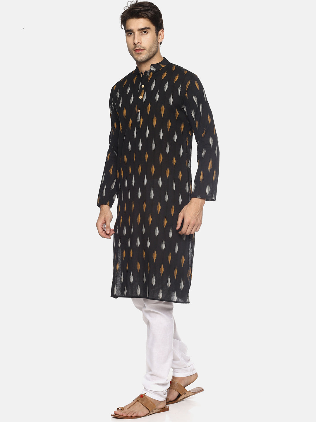 PAROKSH Men Black woven Ikat Straight Kurta