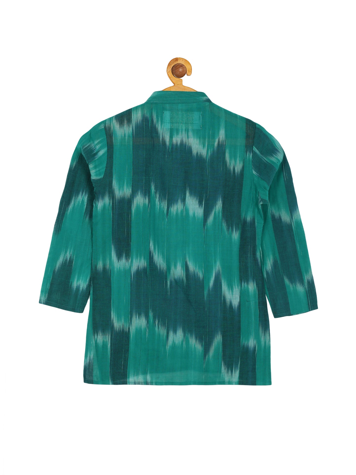 PAROKSH Boys Sea Green Dyed Pure Cotton Ikat straight Kurta