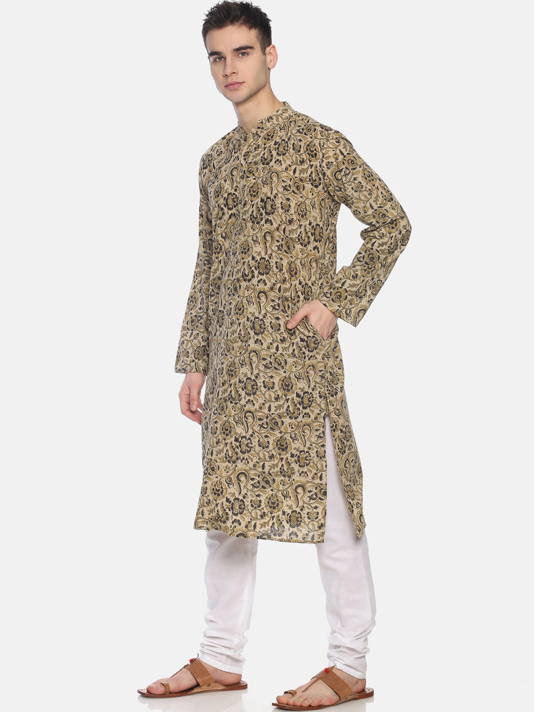 PAROKSH Men Mauve Beige woven Straight Kurta