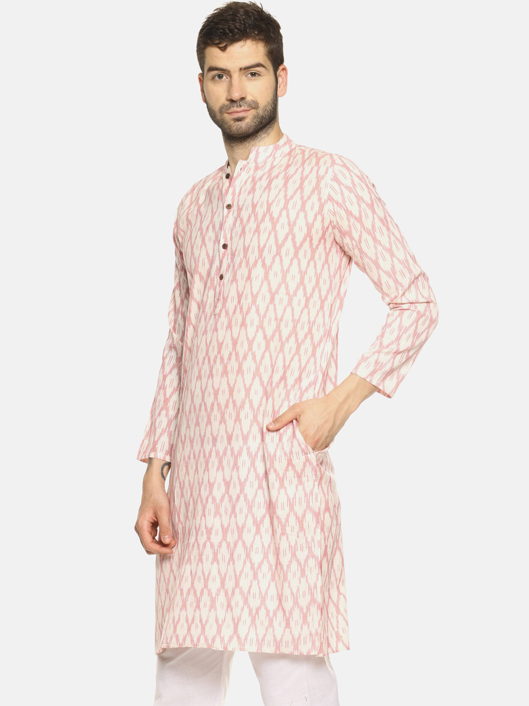 PAROKSH Men Pink woven Ikat handloom Straight Kurta