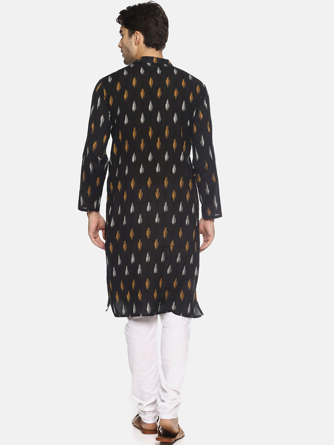 PAROKSH Men Black woven Ikat Straight Kurta