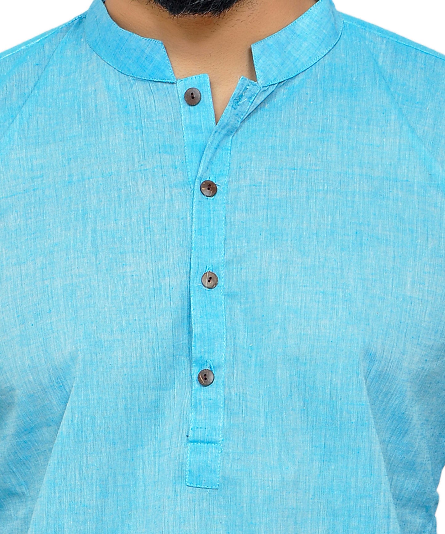 PAROKSH Men solid light blue cotton Straight Kurta