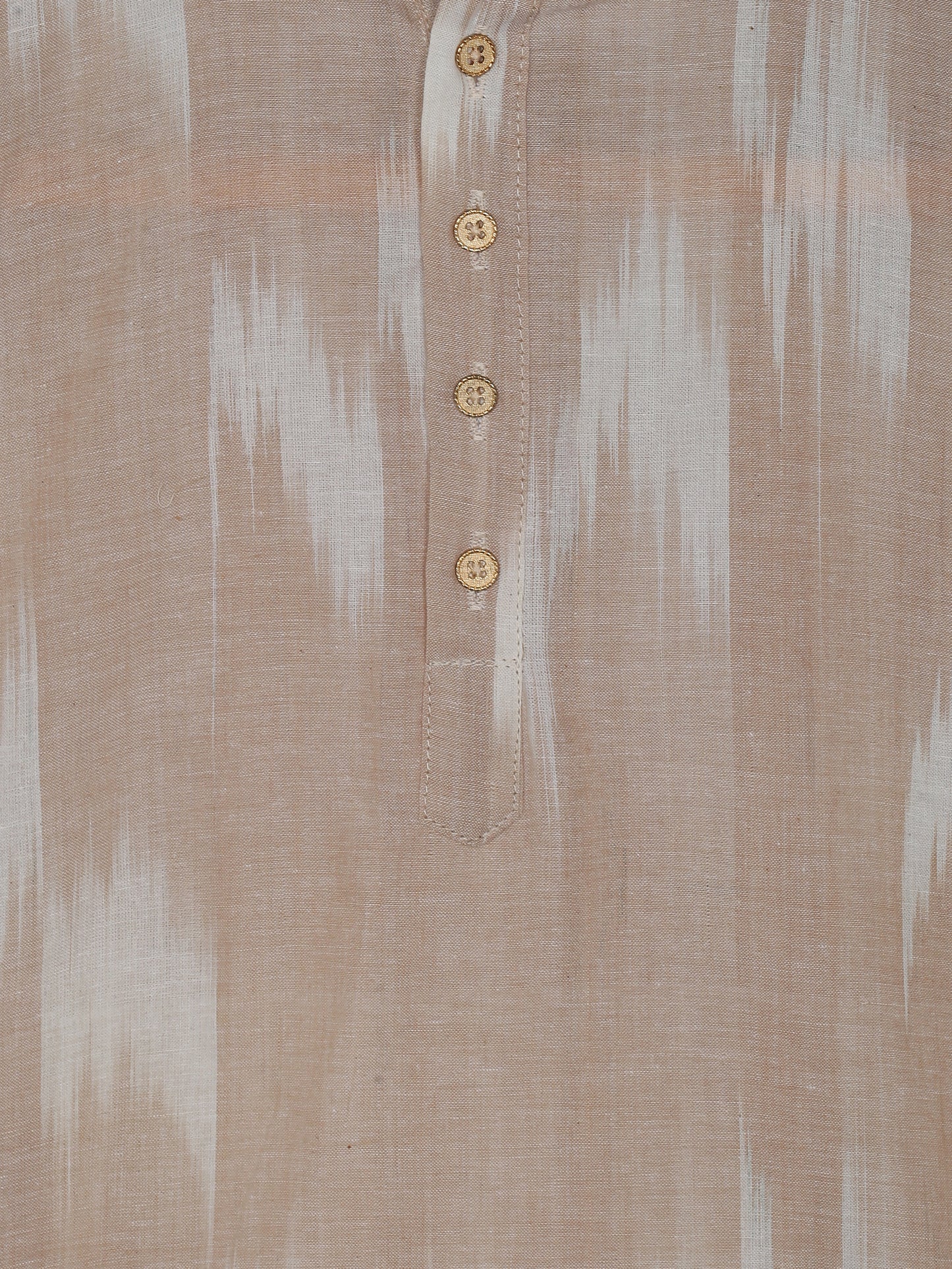 PAROKSH Boys Beige Dyed Keyhole Neck Flared Sleeves Thread Work Pastels Khadi Handloom Kurta