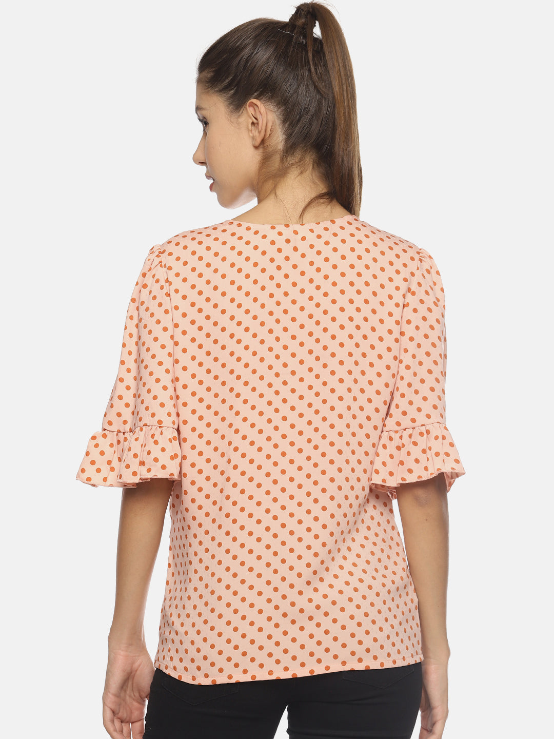 SAHORA Women orange polka dot Printed Top