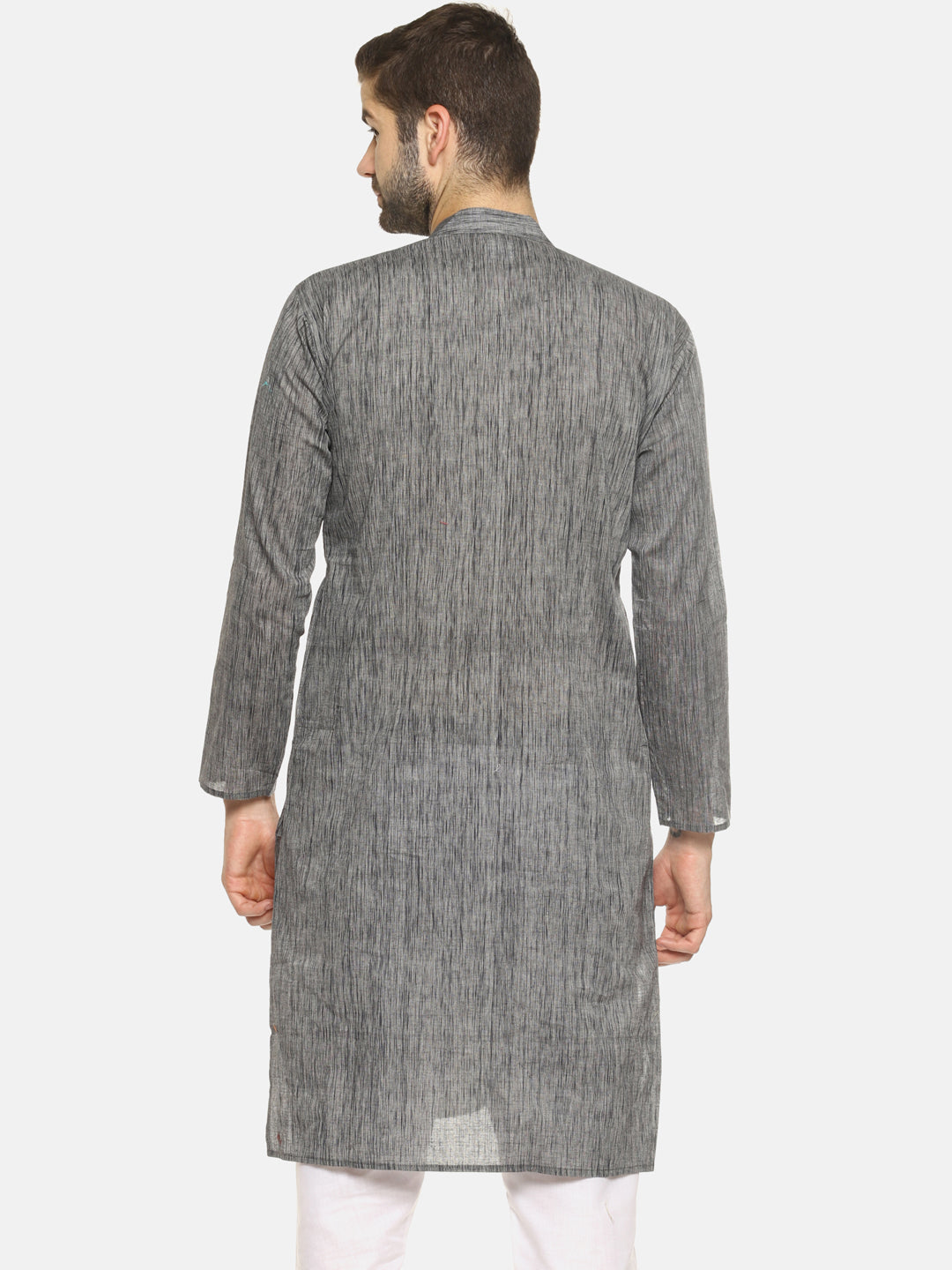 PAROKSH Men textured charcoal grey cotton Straight Kurta